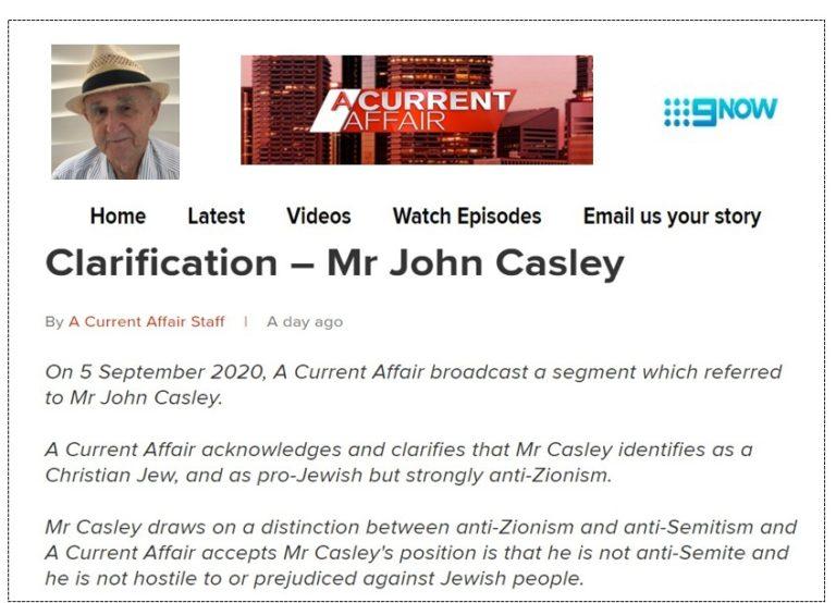 A Current Affair clarification regarding Mr John Casley